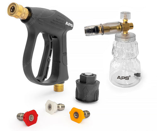 APS - Stubby Quick Release Gun + Multi Tip Set 3pk + APS Snow Foam Lance + Hose Adaptor