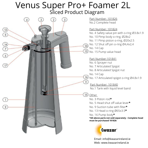 Kwazar Venus Foamer 2L Replacement Parts