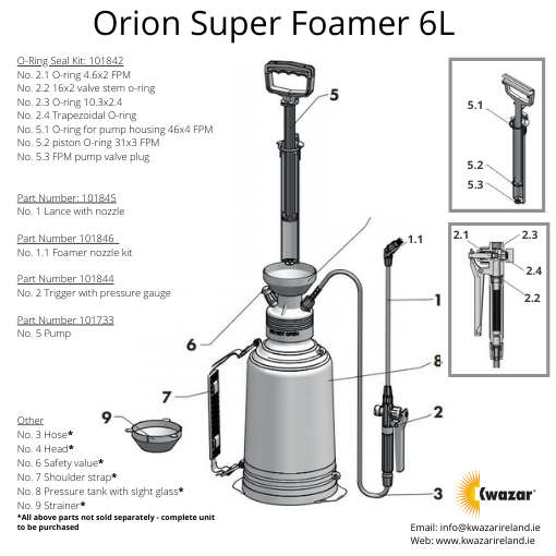 Kwazar Orion & XI6 Super Foamer Replacement Parts